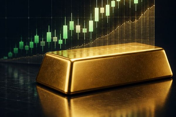 A gold bar on a dark surface